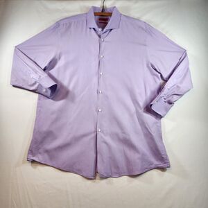 Hugo Boss Mens Button Shirt Meli Sharp Fit Purple Stripe 18 32/33 READ